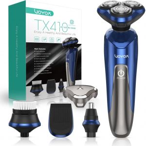 Rasoir Electrique Homme Rechargeable 4 In 1 Tondeuse Barbe &Agrave; T&ecirc;tes Rotatives Professionnel Tondeuse &Agrave; Nez Avec Brosse Visage De Voyage Sans Fil Et Ipx6 Etanche Tx410 (Bleu) - Neuf
