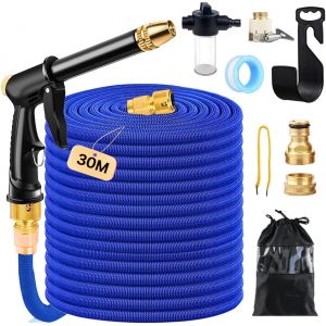Ulteronixshop-Tuyau Arrosage Extensible,Tuyau Arrosage 30M,Tuyaux D'arrosage Avec G&eacute;n&eacute;rateur de Mousse,3 Adaptateurs et Support Mural,Il est Utilis&eacute; Dans les Jardins,Les Ext&eacute;rieurs,Les Cours - Neuf