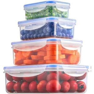 Kalanka-Lot De 4 Bo&icirc;tes De Conservation En Plastique Avec Couvercle, Passent Au Lave-Vaisselle, Au Micro-Ondes Et Au Cong&eacute;lateur, Empilables, Transparentes - Neuf