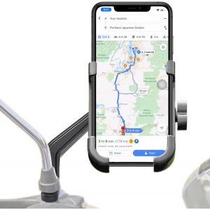 MEVRONISSHOP-Support T&eacute;l&eacute;phone Moto R&eacute;troviseur, Universel, Portable 360 Degr&eacute;s Rotation en M&eacute;tal, pour 6-10mm Diam&egrave;tre de R&eacute;troviseur Barre - Neuf