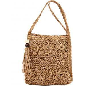 RFCBC-Sac de Plage Sac Pochette Bandouliere Femme Petit Sacs à Main Portés Épaule Femme Straw Bag Summer Accessories Style Vintage et Tissé à la Main, Idéal pour Accessoires d'Été - Neuf