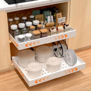 Tiroir Coulissant Cuisine&iquest;Tiroirs Coulissants Pour Cuisines&iquest;Coulisse Tiroir De Cuisine Extensible Et R&eacute;glable (43-68cm L * 42 Cm P * 75 Cm H)&iquest;Rangement Placard,1 Pack,Avec Diviseur,Blanc - Neuf