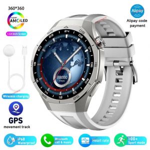 Montre Intelligente Hommes Montre 5 Pro Amoled Hd Écran Bluetooth Appel Gps Trajetie Nfc Moniteur De Fréquence Cardiaque Boussole Smartwatches 2025 Nouveau.Silver.Watch 5 Pro - Neuf