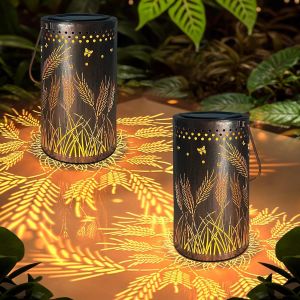 Lot De 2 Lanternes Solaires &Agrave; Oreilles De Bl&eacute; En M&eacute;tal Avec Crochet De Berger, Lumi&egrave;res Led &Eacute;tanches Pour Table, Terrasse, Balcon, Cour - Neuf