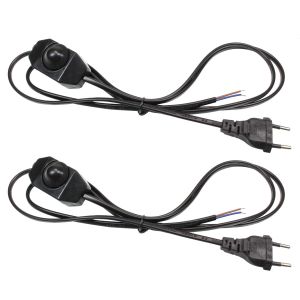 Lot De 2 C&acirc;bles De Lampe Avec Variateur, Intensit&eacute; Variable En Continu (Variateur Rotatif), C&acirc;ble D'alimentation Avec Interrupteur Et Prise Pour Ampoules Led, Luminaires, Lampes, 1,8 M, Noir - Neuf