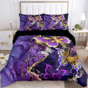 Ulteronixshop-Housse De Couette Papillon 220x240, Douces Et Confortables Violet Papillon Parure De Lit,Avec Fermeture &Eacute;clair Microfibre Housse De Couette Et 2 Taie D'oreiller 50x75 Cm (A, 220x240cm) - Neuf