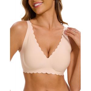 Kgabery-Femme Soutien Gorge Sans Armature Brassiere Push Up Col En V Soutien-Gorge Sans Couture Rembourré Maintien Confort Grande Taille Brassière Avec Coussinets Invisible - Neuf