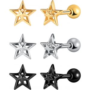 Kal-Hommes Boucles D'oreilles Étoile En Acier Inoxydable: Femmes Clous D'oreilles Etoile De Noël -Boucle D'oreille Cartilage Piercing -Bijoux Fantaisie Adolescent Décoration - Neuf
