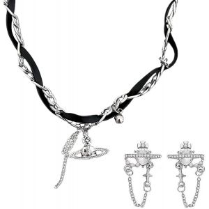 Kales-Collier De Perles Saturn,Collier Planète Perle Cristal,Saturne Cristal Strass Collier De Perles,Collier Saturne,Collier Saturne Perle,Saturn Collier De Perles Blanches - Neuf