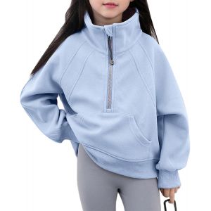 Kalanka-Pull Fille Sweat-Shirt &Agrave; Manches Longues Hauts &Agrave; Capuche Coton Cropped Basique Veste De Surv&ecirc;tement Col Montant Pull D&eacute;contract&eacute; Avec Fermeture &Eacute;clair 110-160 Cm - Neuf