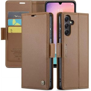 Kal-Coque Pour Samsung Galaxy S25+ 2 Pièces Verre Trempé,Antivol,Prend En Charge Le Chargement Sans Fil, Pochette Fermeture Magnétique Flip Case-Marron - Neuf