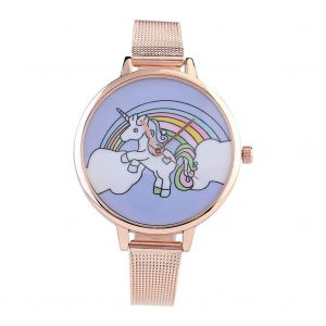 Femelle Enfant Dessin Anim&eacute; Quartz Analogique Montre En Alliage Maille &Eacute;troite Strap Montre-Bracelet (Or Rose) - Neuf