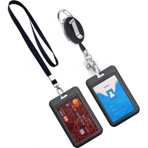 KALANKA-2 Porte Badges Coulissants avec Fêtres, Porte Carte Plastique Vertical, 1 Ensemble Comprend - Cordon, Porte Badge Enrouleur et Rigide étui étanche pour Porte Cartes d'Identification - Neuf