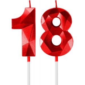 Sansh-Rouge Bougies D'anniversaire En Forme De Chiffre 18, 3d Bougies Rouge Décoration De Gâteau,Décoration De Gâteau Pour Fête D'anniversaire, Mariage,Bougie D'anniversaire Pour Gâteau - Neuf