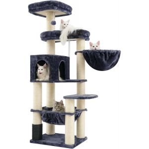 Grand Arbre À Chat Xxl Pour Maine - 168 Cm - Avec Hamac Surdimensionné, Poteaux En Sisal (¿11 Cm) Et Peigne, 2 Plateformes, Grotte, Panier, Gris Fumé Empj01g - Neuf