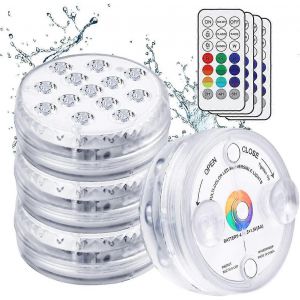 &Eacute;clairage Led Submersible, Lot De 4 Lampes Sous-Marines &Agrave; 13 Led, &Eacute;tanches Ip68, 16 Couleurs Rgb, Avec Ventouses Et T&eacute;l&eacute;commande Rf, Pour Aquarium Et Piscine. - Neuf