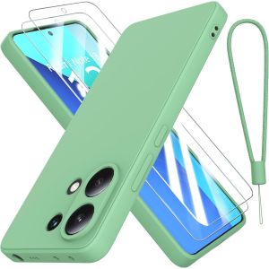 Store-Coque Pour Xiaomi Redmi Note 13 4g Avec 2 Verre Trempé,Silicone Liquide Housse Étui De Protection Redmi Note 13 Microfibre Anti-Rayures Coque Redmi Note 13 4g (6.67"")-Vert - Neuf