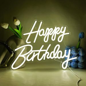 Enseigne Lumineuse Happy Birthday Enseigne Au Néon Led Blanc Chaud Enseigne Néon Lettre Usb Led Néon Signes Pour Fête D'anniversaire, Cadeau D'anniversaire, Décoration De Fête - Neuf