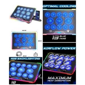 Refroidisseur PC Portable - Spirit of Gamer - AIRBLADE - 13 Ventilateurs - 2 Ports USB - LED RGB - Neuf