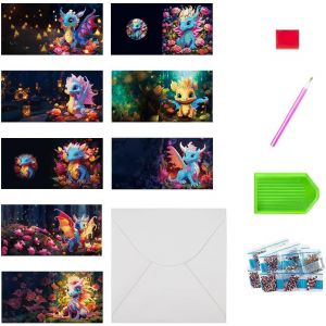 Checarzhn--No1-Lot De 8 Cartes 5d Diy Diamond Painting Avec Enveloppe - Cartes D'anniversaire Et De V?ux Pour Enfants, Noël, Thanksgiving - Neuf