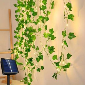 KAL-Guirlande Lumineuse Solaire Extérieure, Lierre Artificiel Guirlande Lumineuse Extérieure, 12M 120Led Guirlande Solaire Étanche 8 Modes Lumiere Décoration Pour Jardin, Chambre, Balcon, Mariage, No - Neuf