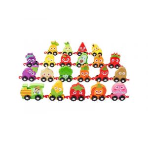 Ensemble de jouets &eacute;ducatifs en bois pour tout-petits, 21 pi&egrave;ces, avec train de chiffres et fruits et l&eacute;gumes - Neuf