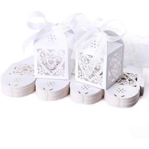 Sjzg-50x Blanco Cajas Papel Caramelo Bombones Regalos Detalles Para Boda Cumplea&ntilde;os Fiesta Bienvenida Beb&eacute; Bautizo Sagrada Comuni&oacute;n Navidad - Neuf