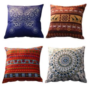 Housse De Coussin, Ensemble De 4 Retro Style Ethnique En Peluche Decorative Taies D'oreiller Canape-Chambre A Coucher Maison De 45 X 45 Cm, Vintage Style Ethnique Housse De Coussin - Neuf