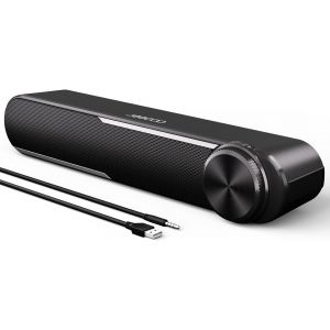 KYAOAYO-A30 Enceinte Pc, Barre De Son Pc Avec 3,5Mm Jack, 10W Alimentation Usb Haut Parleur Pour Ordinateur Portable, Pc,Tablette Et Tv Noir(Usb+Aux) - Neuf