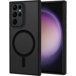 Kal-Coque Pour Samsung Galaxy S23 Ultra 5g Magnétique Compatible Avec Magsafe, Étui Mat Translucide Minimaliste, Pc Dur Housse Arrière Anti-Rayures + Tpu Bumper Antichoc - Noir - Neuf