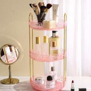3 Niveaux Pivotant Organisateur de Maquillage 360°Organisateur de Maquillage Multifonctionnel Organisateur de Cosmétiques pour Commode la Salle de Bain Organisateur de Maquillage(rose) - Neuf