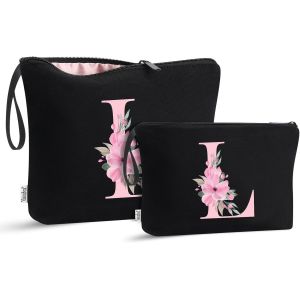 Maa-Lot De 2 Trousses De Toilette Initiales, Cadeaux D'anniversaire Pour Femme, Trousse De Toilette Portable De Voyage Avec Poign¿¿E, Noir , Taille L : - Neuf