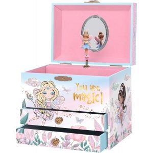 Eryi-Boîte À Bijoux Musicale Pour Filles - Boîte À Musique Fée Pour Enfants Avec Miroir, Cadeaux D'anniversaire Pour Petites Filles, Boîtes À Bijoux Pour Enfants De 3 À 10 Ans - 17,1 X 13,3 X 15,2 Cm - Neuf
