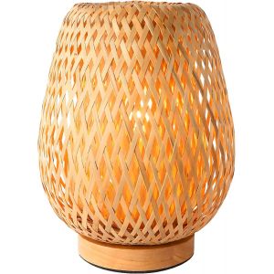 Bambou Tressé Lampe De Chevet, Bohème Lampe De Bureau Base En Bois Faite À La Main Créative E27 Décorative Lampe Bureau Pour Chambre À Coucher Salle À Manger Fête De Mariage Intérieur Ou Extérieur - Neuf