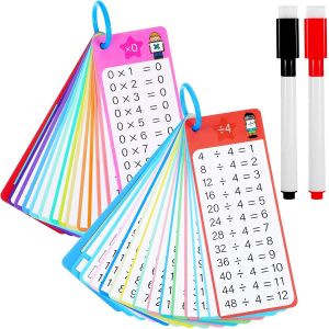 Lot de 30 cartes éducatives avec 4 marqueurs effaçables à sec, 1÷1 jeu d'apprentissage, 1 x 1 jeu de calcul, 2 jeux de cartes éducatives pour multiplication, division, multicolore, 1 x 1, jeu - Neuf