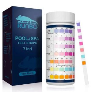 RUNBO 7 en 1 Testeur pour Eau de Piscine et Spa, 150 test pour chlore, brome, l'alcalinit&eacute; totale, l'acide cyanurique et le pH - Neuf