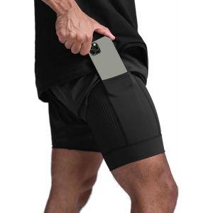 Trahoo-Short De Running Homme 2 En 1, Pour Fitness Sport Pantalon Court Leggings Compression Shorts Gym Jogging Course,Avec Poche Zipp&eacute;es S&eacute;chage Rapide Respirant Base Layer Sport Running Stretch - Neuf