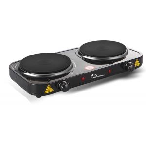 8857 Little Cook Duo Vintage, Plaque de cuisson &eacute;lectrique double, Id&eacute;ale pour les &eacute;tudiants, le camping, le bureau, les petits espaces, 2 thermostats avec r&eacute;glage continu, 2000 W, Noir - Neuf