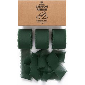 Ruban En Mousseline Vert Foncé 2,5 Cm X 19,2 M, Tissu À Franges Fait À La Main, Ruban En Tissu Pour Invitation De Mariage, Bouquet De Mariée, Décoration Et Emballage Cadeaux - Neuf