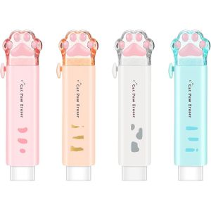 KALANKA-4 Pcs Mignons Caoutchoucs, Gomme De Patte De Chat, Rétractable, Gomme Push-Pull, Kawaii Pour Les Étudiants Écrivant Des Fournitures Scolaires De Bureau - Neuf