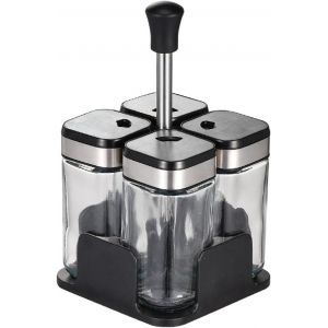 Bhhbb-Set De Distributeur En Verre Pour Bouteille D'assaisonnement, Capacité 200ml, Avec Support Pivotant En Acier Inoxydable À 360°, Set De Distributeur D'huile Et De Vinaigre (Silver_Black_T041, 4) - Neuf