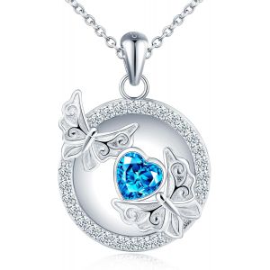 Collier Photo Médaillon En Argent 925 Femme Fille Pendentif Locket De Papillon Avec C?ur Zirconia Breloque Squelette Ouvrable Ronde Collier Amulette Mémorial Bijoux Elégant - Neuf