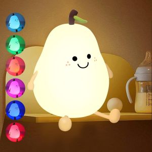 Forme Poire Cr&eacute;ative Veilleuse Enfant, 7 Couleurs Led Veilleuse B&eacute;b&eacute; Lampe En Silicone Avec Fonction Minuterie, Usb Rechargeable Veilleuse Pour B&eacute;b&eacute; Chambre Cadeaux - Neuf