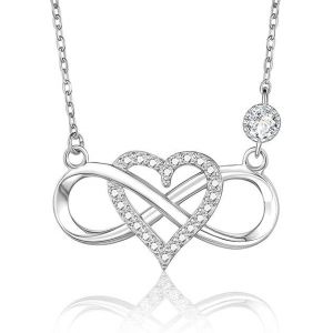 Collier En Argent Pour Femme En Argent 925/1000 Avec Zircone Cubique C?ur Rond Infini Amour Ensemble Pour Toujours Cadeau Pour Femme Fille 48 Cm - Neuf