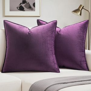 Eryi-Housse De Coussin En Velours Décorative Canapé Bordure Taie D'oreiller Super Doux Decoration Maison Salon Chambre Pour Canapé Clic Clac 40 X 40 Cm 16""X16"",2 Pièces Aubergine - Neuf