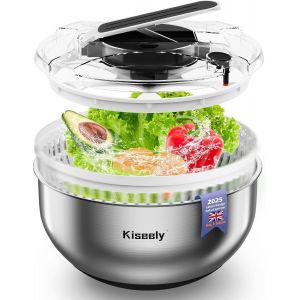 Letnerny-Essoreuse À Salade En Acier Inoxydable, Grande Essoreuse À Légumes Facile À Presser, Essoreuse À Fruits De 4,2 Litres Avec Bol En Acier Inoxydable 304 Pour Laitue, Légumes, Herbes Et Baies ( - Neuf