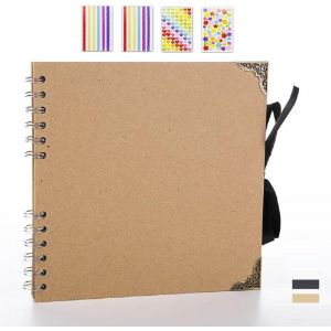 Album photo à personnaliser - 20,5 x 20,5 cm - 60 pages - Carré - Vintage - Papier kraft - Pour famille, Saint-Valentin, anniversaire - Neuf