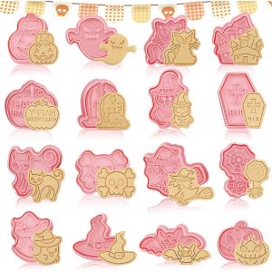 Jexnovashop-Lot De 16 Emporte Pi&egrave;ce Halloween, Emporte Pi&egrave;ces Halloween Emporte Pi&egrave;ces 3d En Plastique Halloween Moule &Agrave; Biscuits Cookies,Pour D&eacute;coration De G&acirc;teau Fondant Cookie P&acirc;tisserie (Hallowee - Neuf