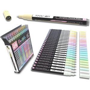 Mevronisshop-24 Marqueurs De Peinture Acrylique Pastel Avec Pointe Extra Fine De 0,7 Mm Pour Peindre Sur La Roche, Le Verre, Le Bois, Le M&eacute;tal, La Toile, Les D&eacute;tails, Non Toxique, &Agrave; S&eacute;chage Rapide. - Neuf