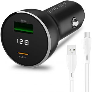 Checarzhn--No1-Chargeur De Voiture Supervooc Pour Oppo Find X5/X3/Reno8/A54, Adaptateur De Voiture Warp Pour Oneplus 11/Nord 2t/9pro, Chargeur Allume-Cigare 2 Ports 12/24v Avec Câble Usb C Pour Realme Gt M - Neuf